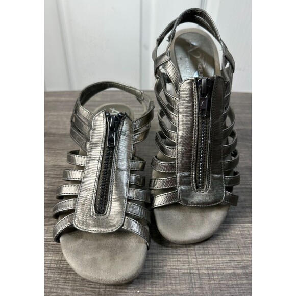 Aerosoles Sandals A2 Heelrest Size 5.5 M Pewter Metallic Yetaway Zip Top Easy On - Picture 1 of 8